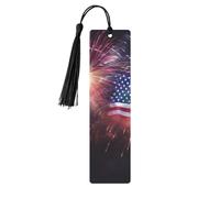 Segnalibro in metallo per uomini e donne personalizzato intaglio segno libro con nappa ciondolo fuochi d'artificio bandiera americana 4 luglio segnalibro per gli amanti dei libri regalo di compleanno