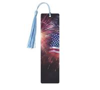 Segnalibro in metallo per uomini e donne personalizzato intaglio segno libro con nappa ciondolo fuochi d'artificio bandiera americana 4 luglio segnalibro per gli amanti dei libri regalo di compleanno