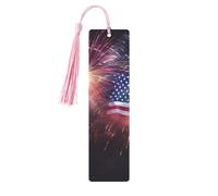 Segnalibro in metallo per uomini e donne personalizzato intaglio segno libro con nappa ciondolo fuochi d'artificio bandiera americana 4 luglio segnalibro per gli amanti dei libri regalo di compleanno