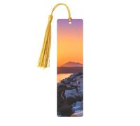 Segnalibro in metallo per uomini e donne personalizzato intaglio segno libro con nappa ciondolo Grecia isola tramonto paesaggio segnalibro per gli amanti del libro regalo di compleanno studenti