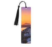 Segnalibro in metallo per uomini e donne personalizzato intaglio segno libro con nappa ciondolo Grecia isola tramonto paesaggio segnalibro per gli amanti del libro regalo di compleanno studenti