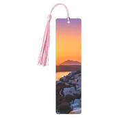 Segnalibro in metallo per uomini e donne personalizzato intaglio segno libro con nappa ciondolo Grecia isola tramonto paesaggio segnalibro per gli amanti del libro regalo di compleanno studenti