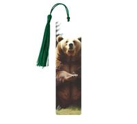 Segnalibro in metallo per uomini e donne personalizzato intaglio segno libro con nappa ciondolo Hi Bear sedersi sul prato segnalibro per gli amanti dei libri regalo di compleanno studenti insegnanti