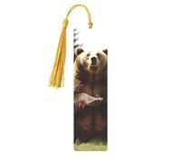 Segnalibro in metallo per uomini e donne personalizzato intaglio segno libro con nappa ciondolo Hi Bear sedersi sul prato segnalibro per gli amanti dei libri regalo di compleanno studenti insegnanti