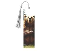 Segnalibro in metallo per uomini e donne personalizzato intaglio segno libro con nappa ciondolo Hi Bear sedersi sul prato segnalibro per gli amanti dei libri regalo di compleanno studenti insegnanti