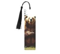 Segnalibro in metallo per uomini e donne personalizzato intaglio segno libro con nappa ciondolo Hi Bear sedersi sul prato segnalibro per gli amanti dei libri regalo di compleanno studenti insegnanti