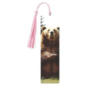 Segnalibro in metallo per uomini e donne personalizzato intaglio segno libro con nappa ciondolo Hi Bear sedersi sul prato segnalibro per gli amanti dei libri regalo di compleanno studenti insegnanti