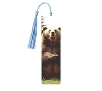 Segnalibro in metallo per uomini e donne personalizzato intaglio segno libro con nappa ciondolo Hi Bear sedersi sul prato segnalibro per gli amanti dei libri regalo di compleanno studenti insegnanti