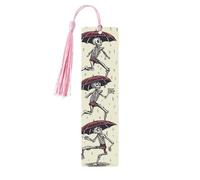 Segnalibro in metallo per uomini e donne, scheletro che danza con ombrello, segnalibri unici fatti a mano con nappa ciondolo segnalibro in metallo per insegnanti regalo di compleanno