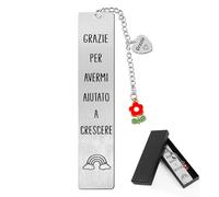 Segnalibro Maestra Insegnate, Particolare Metallo Scritta Grazie per Avermi Aiutato a Crescere, Marcatori di Pagina, Regalo Fine Anno Studenti, Natale Compleanno Laurea