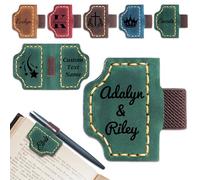 Segnalibro magnetico personalizzato in pelle con portapenne, inciso con il nome e il testo iniziale, regalo personalizzato per amanti dei libri, lettori, donne, uomini, insegnanti, compagni di classe