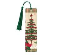 Segnalibro natalizio a quadri con albero di Natale in legno con nappa, segnalibro per donne e uomini che leggono i marcatori di pagina regali per gli amanti dei libri