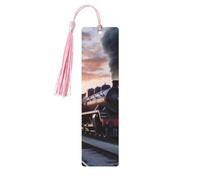 Segnalibro ornamentale con partenza dal treno a vapore al tramonto, segnalibri in legno con nappa, segnalibro per amanti dei libri, segnalibri di pagina, regali di lettura per donne e uomini, etiche