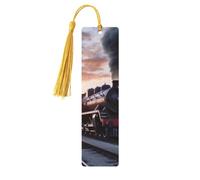 Segnalibro ornamentale con partenza dal treno a vapore al tramonto, segnalibri in legno con nappa, segnalibro per amanti dei libri, segnalibri di pagina, regali di lettura per donne e uomini, etiche