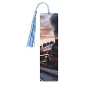 Segnalibro ornamentale con partenza dal treno a vapore al tramonto, segnalibri in legno con nappa, segnalibro per amanti dei libri, segnalibri di pagina, regali di lettura per donne e uomini, etiche