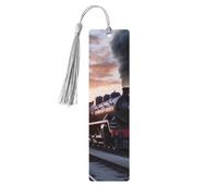 Segnalibro ornamentale con partenza dal treno a vapore al tramonto, segnalibri in legno con nappa, segnalibro per amanti dei libri, segnalibri di pagina, regali di lettura per donne e uomini, etiche