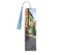 Segnalibro ornamentale "Via d'Italia", segnalibri in legno con nappa, segnalibro per amanti dei libri, segnalibri di pagina, regali di lettura per donne e uomini, etichetta in legno fatta a mano.