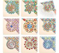 Segnalibro per pittura con diamanti 5D, 8 pezzi, in pelle, con mandala e loto, segnalibro in pelle per pittura con diamanti, segnalibro d'angolo in pelle per pittura con diamanti, mandala per pittura
