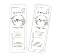 Segnalibro Personalizzato per la Cresima, Design Botanico con Foglie Acquerello, Tema Prima Comunione, Bambino e Bambina - 1 pezzo- (CRE-03-BKM)