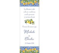 Segnalibro Personalizzato per Matrimonio, 30 pezzi o più, con Limoni, Design Blu e Bianco