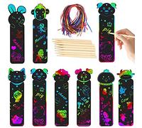 Segnalibro, Segnalibro Scratch, Animali, con 48 Corde Colorate e 24 Penna in Legno, per Feste, Feste a Tema Giungla, Feste di Compleanno, Scuola,Forniture artigianali per bambini