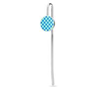Segnalibro verde e blu con motivo a scacchiera in acciaio inox, segnalibro con vetro di cristallo, per lettori scolastici e forniture per ufficio