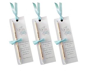 Segnaposto Battesimo Bimbo Celesti Disegni Vari anche Farfalle Segnaposto Segnalibro con Matita Incisa Personalizzata con Nome e Data 20x7 cm Frase di Papa Francesco oppure a Scelta (50)