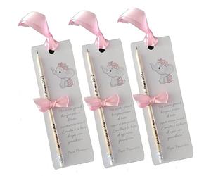 Segnaposto Battesimo Elefantino Rosa Segnalibro con Matita Incisa Personalizzata con Nome e Data 20x7 cm Frase di Papa Francesco oppure a Scelta 10 pz (10)