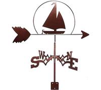 Segnavento a forma di barca, in acciaio inox, stile retrò, con indicatore di direzione del vento, per giardino, patio, cortile, decorazione, segnavento - Ottone-1||50 x 35 cm