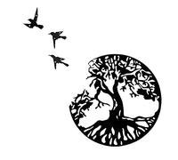 SEGNAYEN Decorazione da parete con albero della vita, decorazione da parete in metallo, con 3 uccelli, colore nero, decorazione da parete, per soggiorno, camera da letto, 30 cm