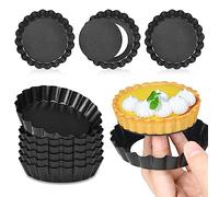 SEGNAYEN Mini teglie per torte, 10 cm, per quiche e flan, con fondo sfuso rimovibile, antiaderente, rotondo, per quiche, teglie singole, piccole teglie scanalate, colore nero, confezione da 10