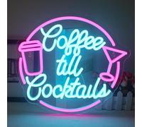 Segni al Neon Blu Rosa 'Coffee Till Cocktail' - Led Neon Bar Sign, Lettera Luce al Neon, Caffè Led Segni per Cafe, Restaurant, Party Wall Decor - Regalo