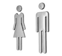 Segni da parete per uomini e donne, simbolo del bagno, signore, per porta da uomo, per porta, per WC, per interni e bagni, 20 x 6,5 cm, colore: argento