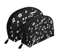 Segni di nota musicale neri, Borsa per trucco a conchiglia Portamonete da donna Borsa da toilette piccola Borsa per cosmetici 2 pezzi