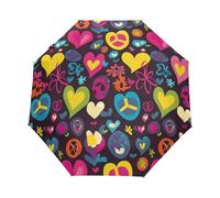 Segni Di Pace Dei Cartoni Animati Con Cuori Ombrello Pieghevole Automatico Ombrelli Antivento Protezione UV da Viaggio per Bambini Ragazzi Ragazze