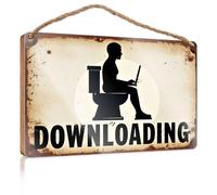 Segni divertenti della stanza una persona è seduta su un bagno utilizzando un computer portatile con la parola download sotto di esso cartello di legno decorazione divertente per la casa fuori
