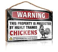 Segni e placche Warning This Property Is Protected By A Highly Trained Chicken2 Cartello in legno divertente da appendere alla porta Indie Room Decor (15 x 28 cm)