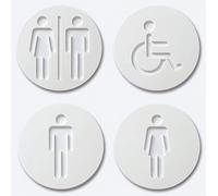 Segni per porte Segnaletica per Bagni WC Donna Uomo Disabile Servizi igienici privati (confezione da 4, Bianco)