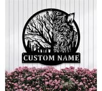 Segni personalizzati con lupo in metallo, albero lupo personalizzato arte da parete in metallo, cartello con nome di famiglia, monogramma