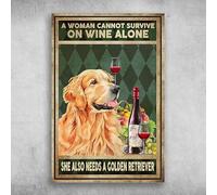 Segni Targa in Metallo A Woman Cannot Survive On Wine Alone She Also Needs A Golden Retriever,Metallo Posters,Cucina,Ristorante,Targhe da Parete,Garage S
