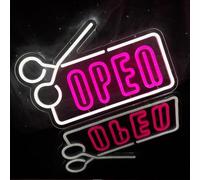 Segno al Neon a Forma di forbice, LED Neon salone Parrucchiere Finestra Parete Decorazione USB Alimentazione Dimmabile Stylist Parrucchiere Regalo (rosa + bianco)