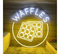 Segno al Neon WAFFLES Golden Waffle Luce LED al Neon USB Regolabile Retro Illuminazione Rapida per Cucina, Ristorante, Caffè Bar, Diner, Panetteria Casa dei Dessert