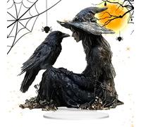 Segno Da Tavolo Artigianale Raffinato - Decorazione Di Halloween | Decorazione Acrilica 2D Per La Scrivania | Ornamento Di Corvo Di Gotica Per Il Comodino Del Dormitorio Di Halloween Shelf Shel