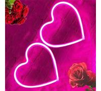 Segno del Heart Led 2 pezzi,Lampada al neon a forma di cuore d'amore di San Valentino alimentata a batteria per Matrimonio Decorazione della parete della stanza delle donne della ragazza(Rosa)