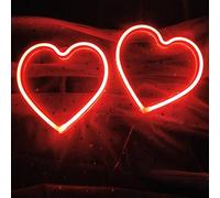Segno del Heart Led 2 pezzi,Lampada al neon a forma di cuore d'amore di San Valentino alimentata a batteria per Matrimonio Decorazione della parete della stanza delle donne della ragazza(Rossa)