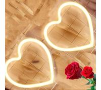 Segno del Heart Led 2 pezzi,Lampada al neon a forma di cuore d'amore di San Valentino alimentata a batteria per Matrimonio Decor della parete della stanza delle donne della ragazza(Bianco Caldo)