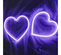 Segno del Heart Led 2 pezzi,Lampada al neon a forma di cuore d'amore di San Valentino alimentata a batteria per Matrimonio Decorazione della parete della stanza delle donne della ragazza(Viola)