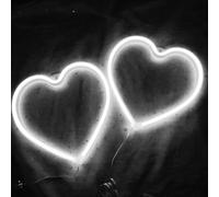 Segno del Heart Led 2 pezzi,Lampada al neon a forma di cuore d'amore di San Valentino alimentata a batteria per Matrimonio Decorazione della parete della stanza delle donne della ragazza(Bianco)