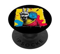 Segno della pace Buddha sorridente Pop Art Zen Graphic Spiritual PopSockets PopGrip Adesivo