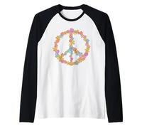 Segno della Pace World Love Flowers Hippie Groovy Vibes Colorato Maglia con Maniche Raglan